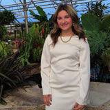 Cream Luxe Satin Longsleeve Bow Mini Dress