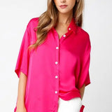 HOT PINK SATIN BUTTON DOWN