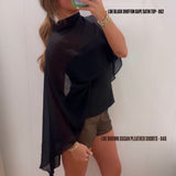 LBK BLACK CHIFFON CAPE SATIN TOP
