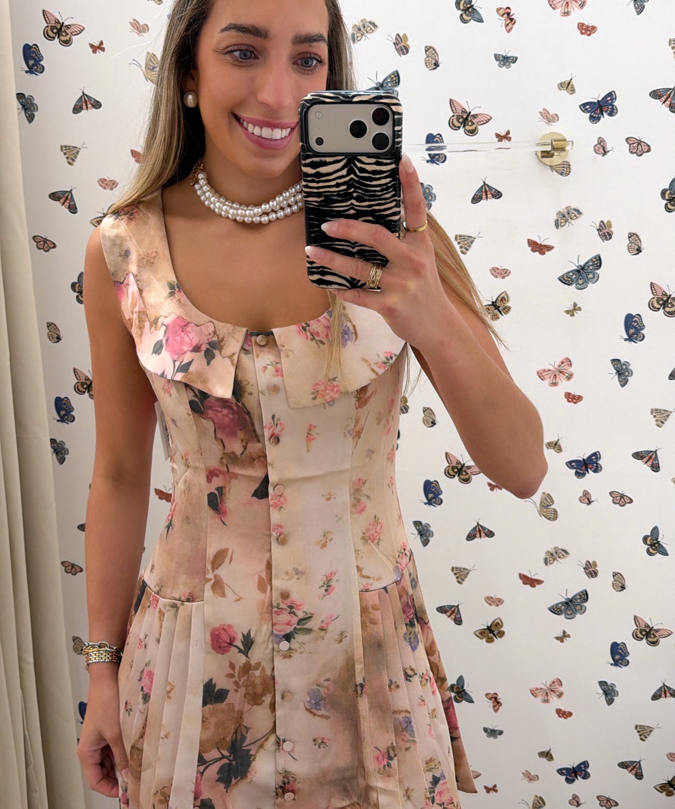 LIGHT PINK FLORAL COLLARED DRESS
