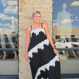 WF BLACK LACE TRIM MAXI DRESS