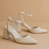 The Princess White | Pointed Toe Heel with Ankle Strap