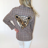 BROWN PLAID SEQUIN CHEETA BLAZER (large / XL left)