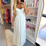 WHITE CORSET EMBROIDERED MAXI DRESS