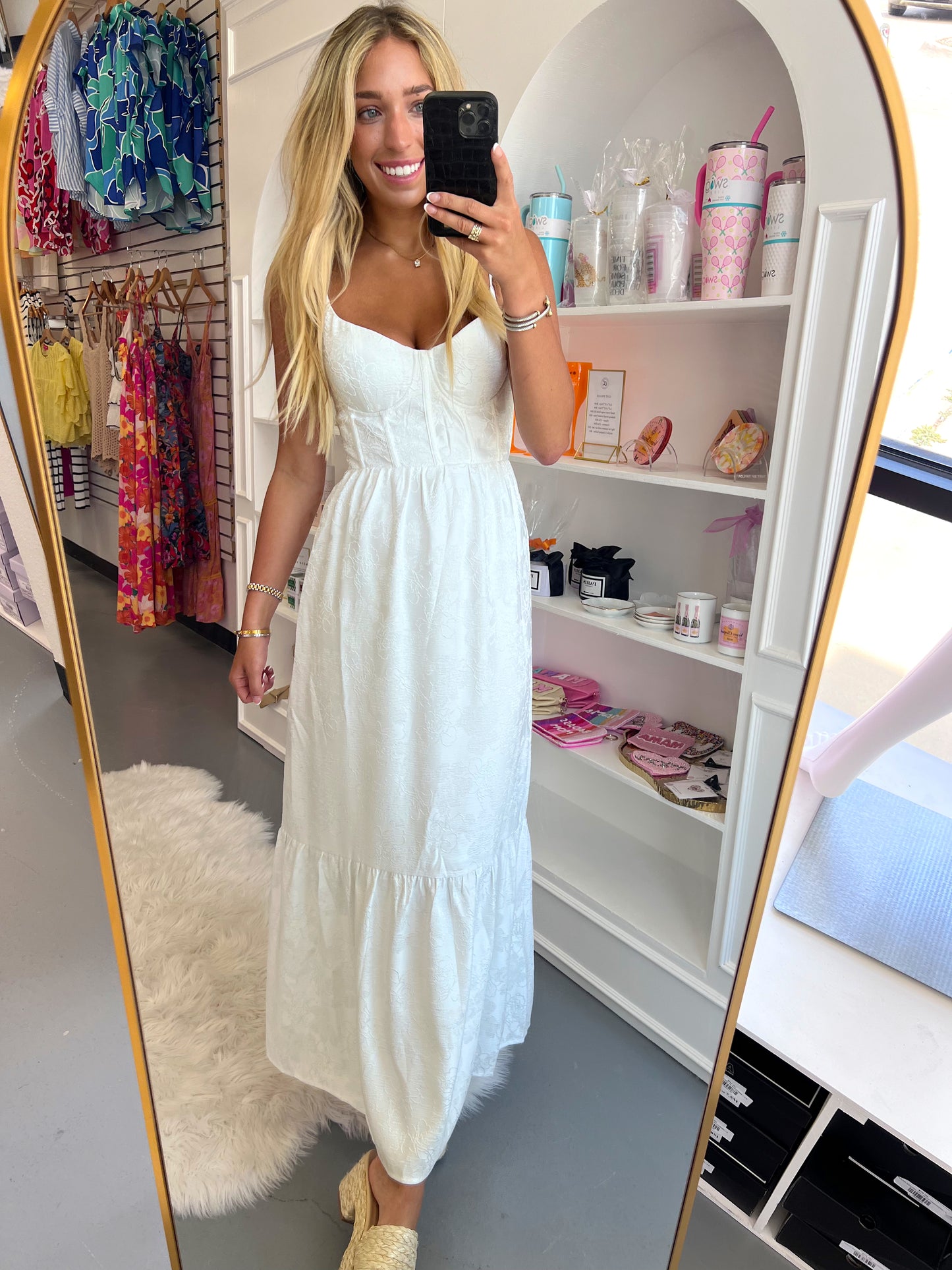 WHITE CORSET EMBROIDERED MAXI DRESS