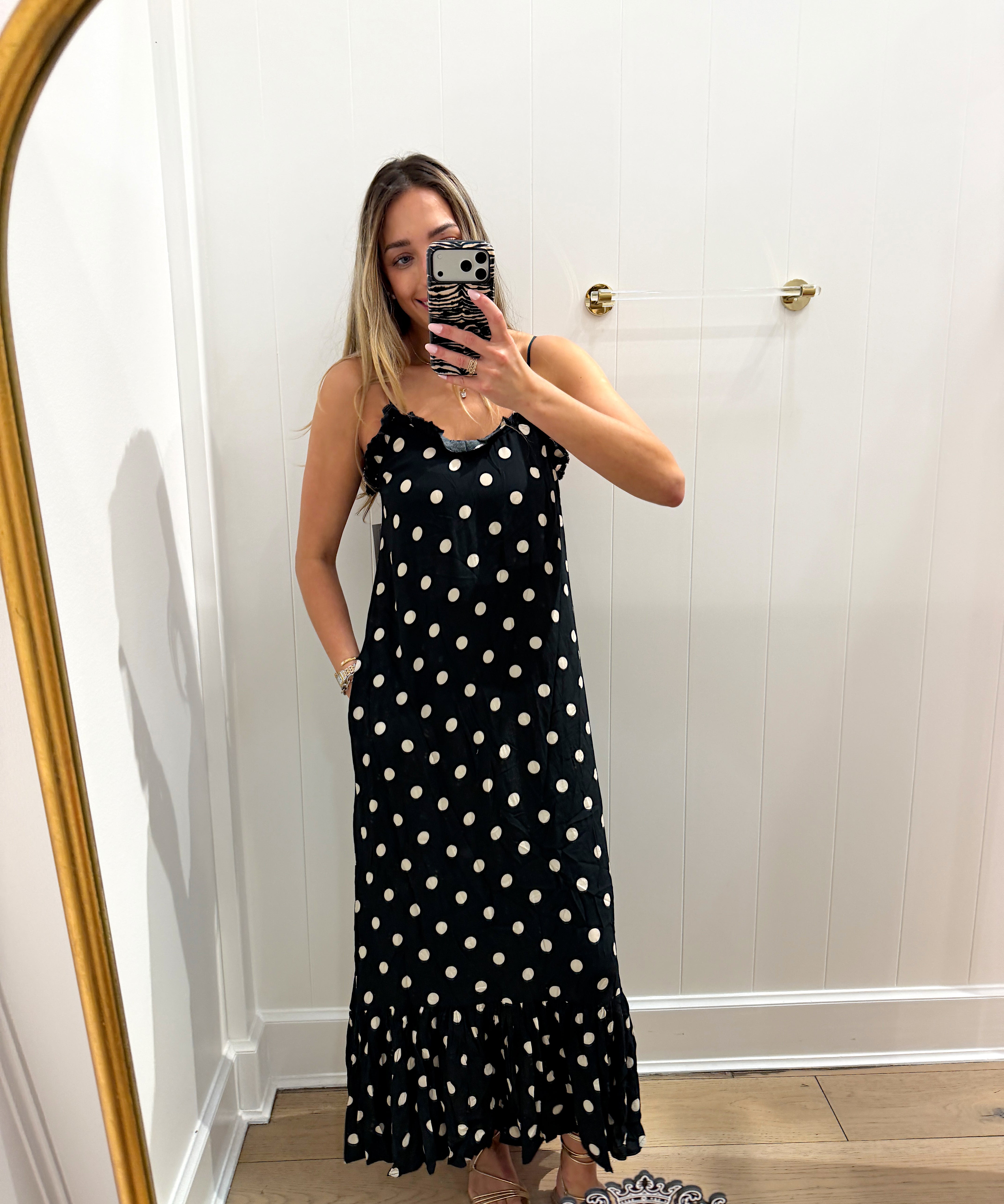 BLACK & CREAM POLKA DOT MAXI DRESS