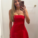 LBK RED STRAPLESS FLARE MINI DRESS