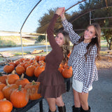 Brown Gingham Scalloped Blouse