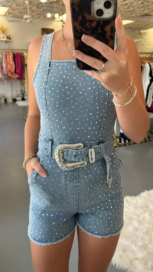 LIGHT RHINESTONE DENIM ROMPER