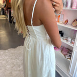 WHITE CORSET EMBROIDERED MAXI DRESS