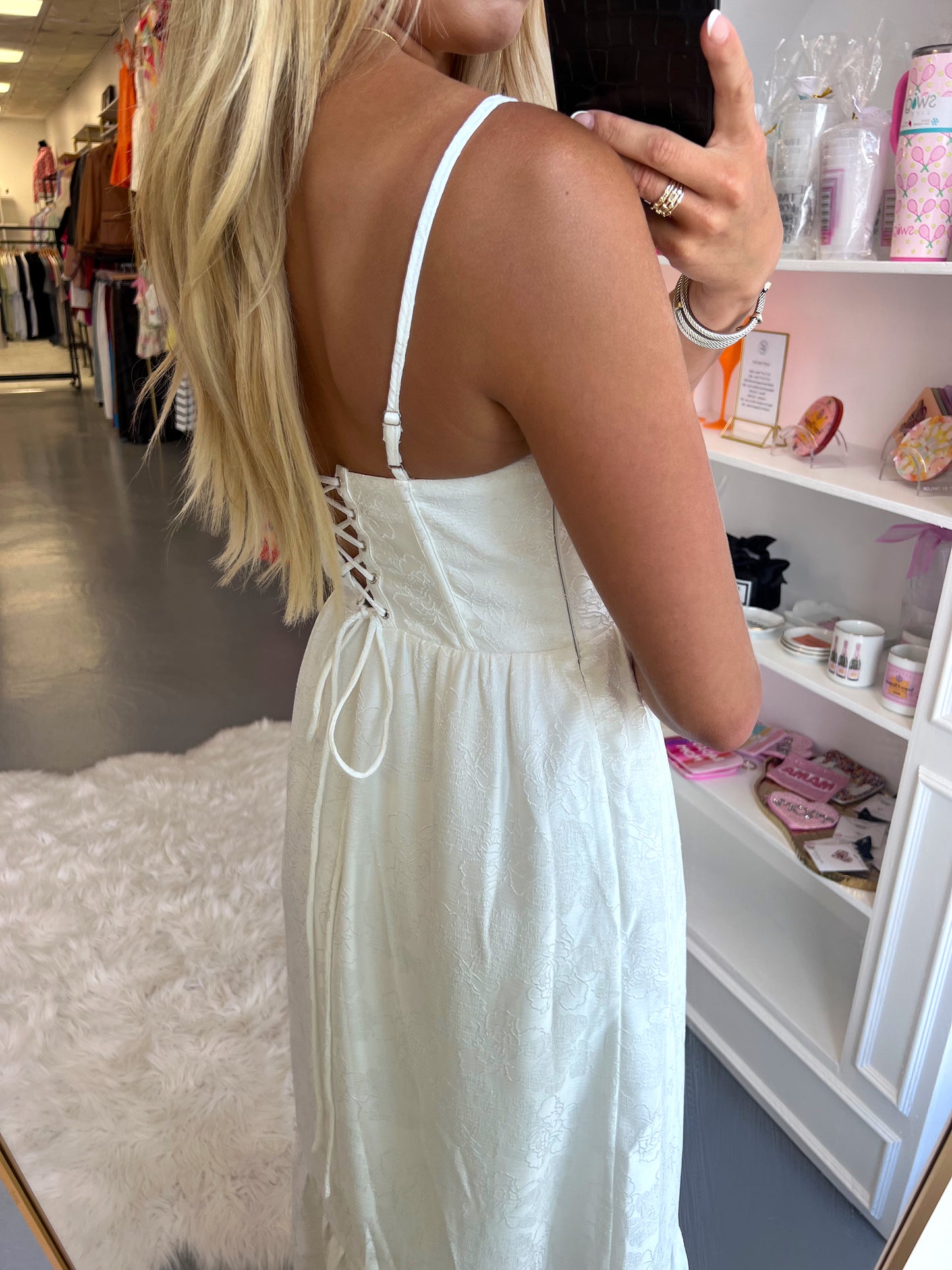 WHITE CORSET EMBROIDERED MAXI DRESS