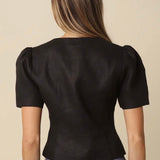 BLACK BUTTON PUFF SLEEVE TOP