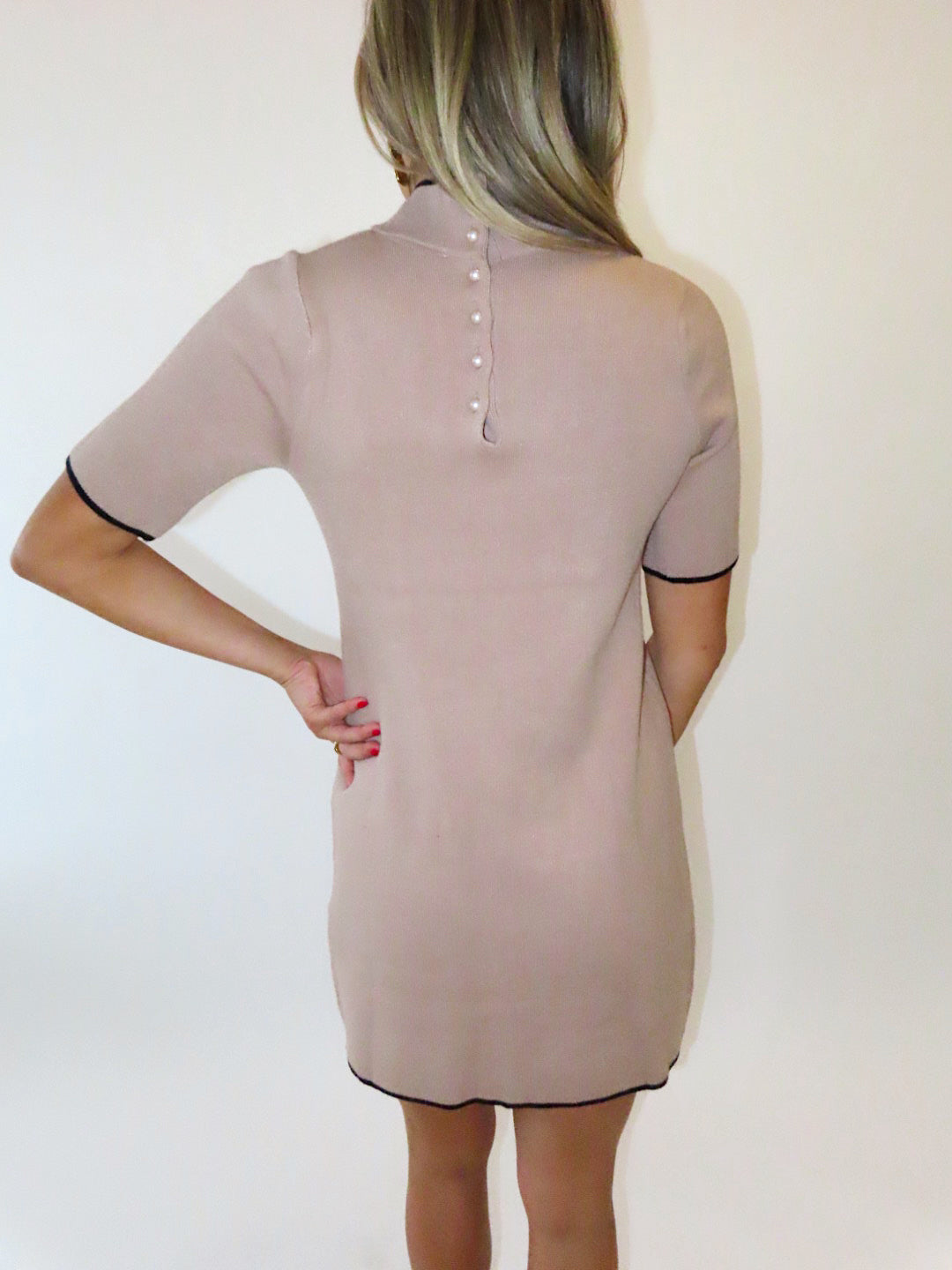 BEIGE BUTTON UP POCKET DRESS