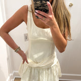 CREAM JACQUARD TIE MINI DRESS