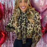 LEOPARD BOW TIE BLOUSE