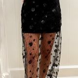 LBK BLACK SEQUIN SHEET LACE MIDI SKIRT