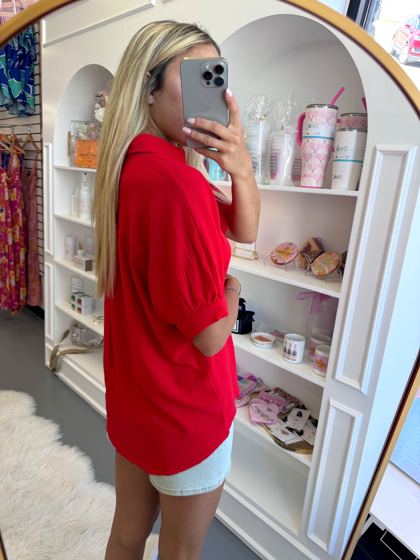 RED COLORED CUFFED BLOUSE