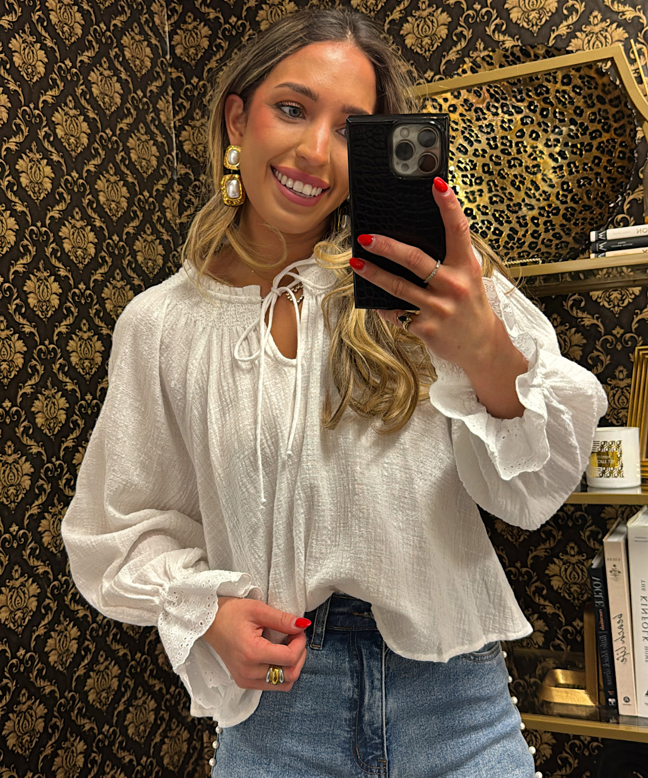 WHITE CROCHET BELL SLEEVE TOP