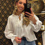 WHITE CROCHET BELL SLEEVE TOP