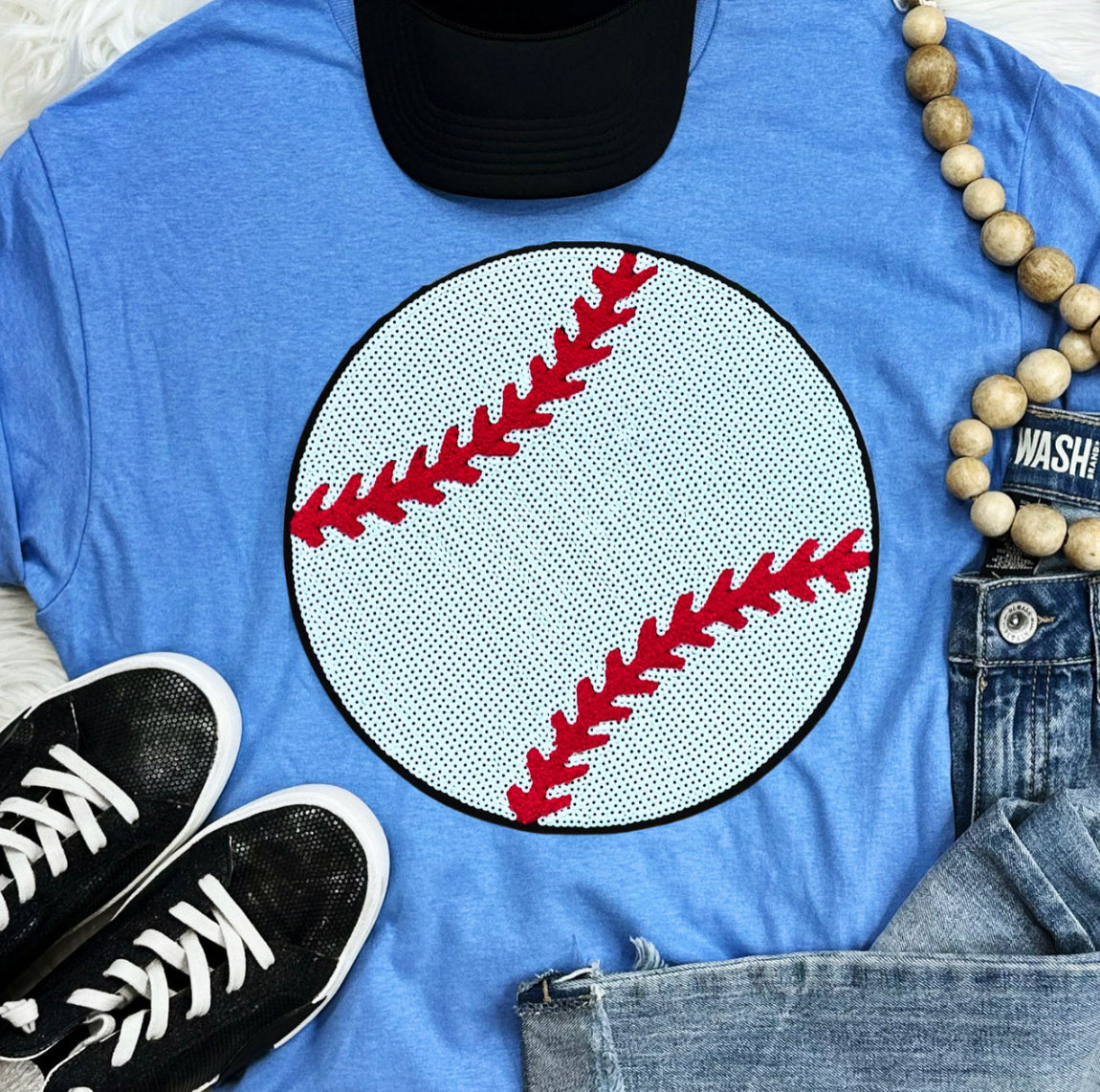 BLUE SEQUIN BASEBALL TEE