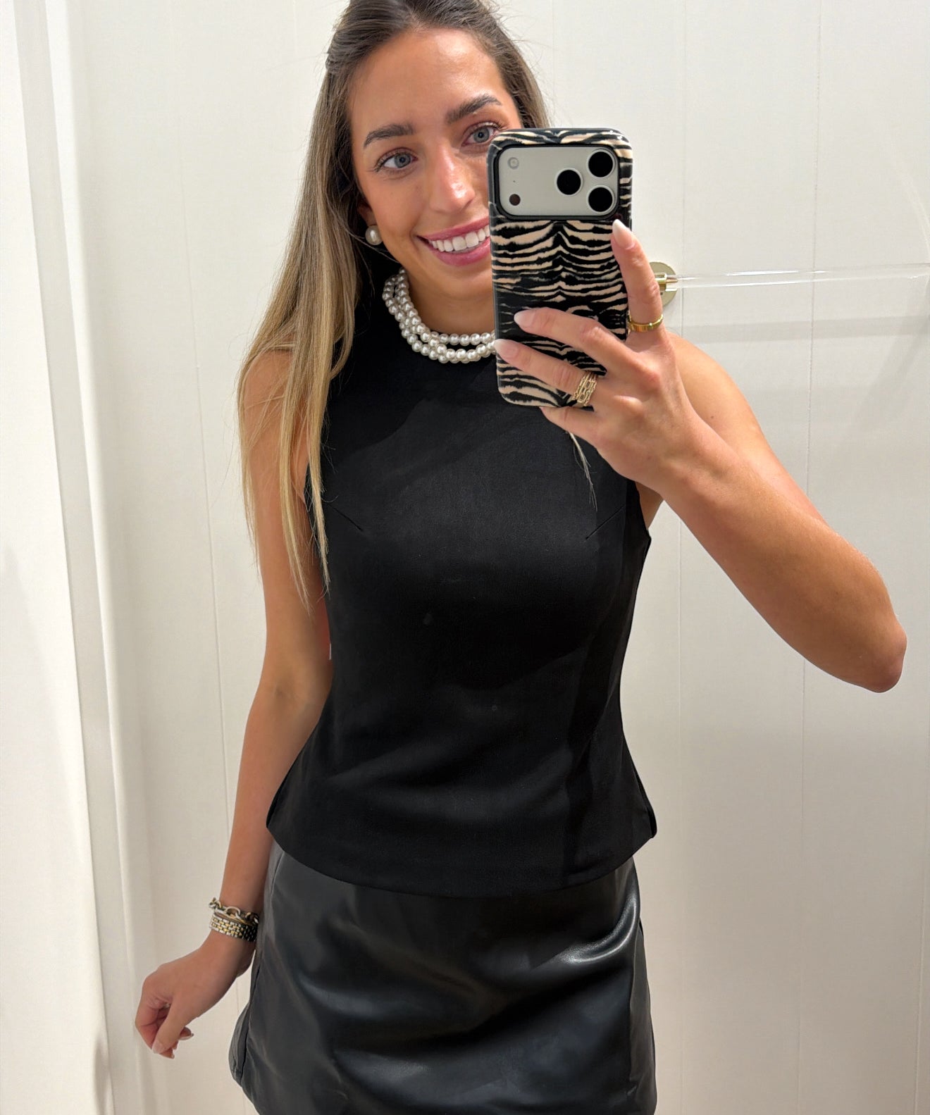 BLACK FAUX SUEDE HIGH NECK TOP