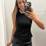 BLACK FAUX SUEDE HIGH NECK TOP