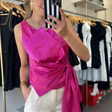 MAGENTA DRAPE BOW DETAIL TOP