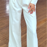 WHITE LACE TRIMMED DETAILED STRAIGHT TROUSERS