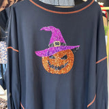 BLACK SEQUIN PUMPKIN PULLOVER (size medium left)