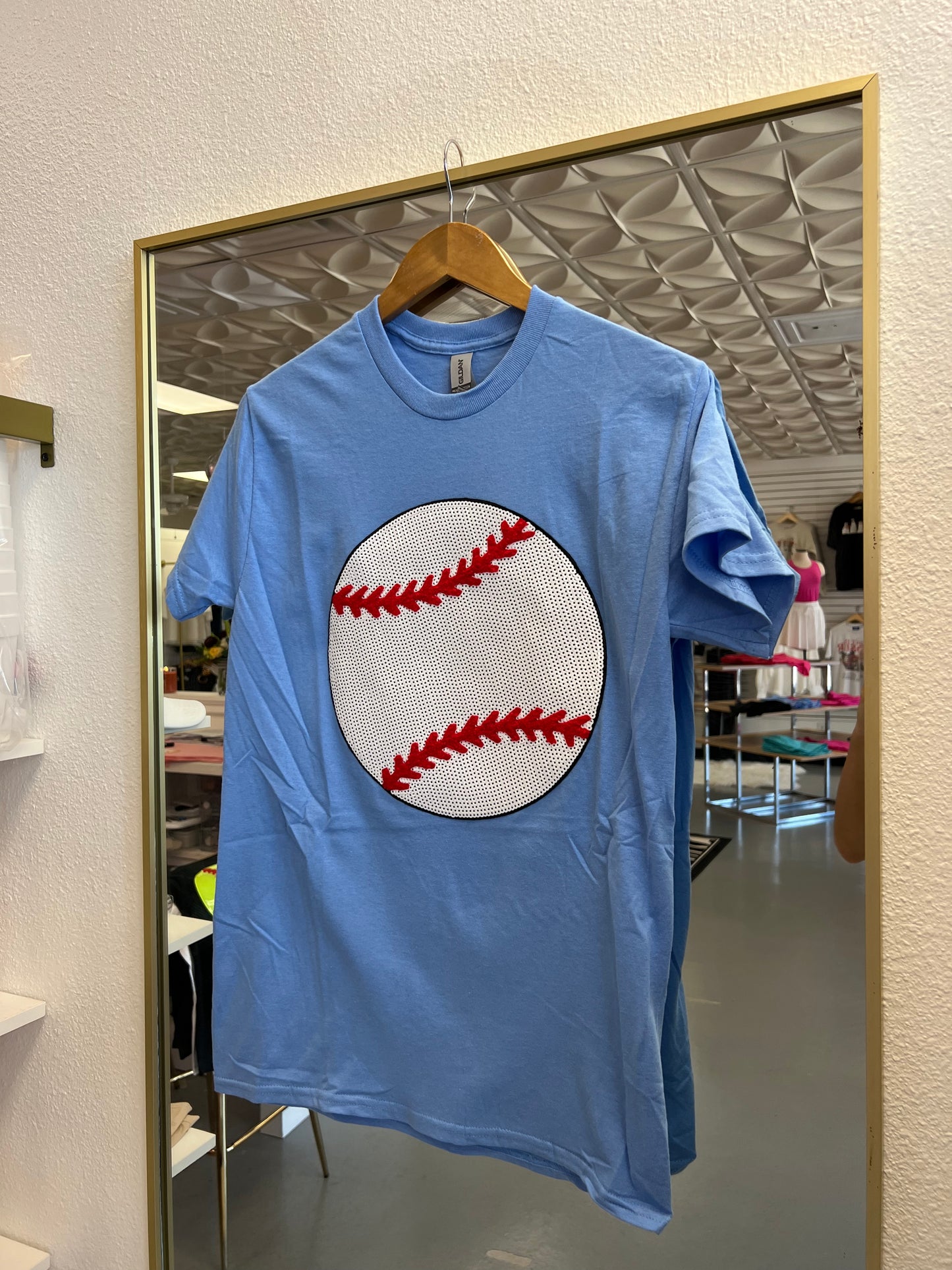 BLUE SEQUIN BASEBALL TEE