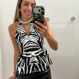 ZEBRA PRINT HALTER WOVEN TOP