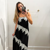 LBK BLACK CONTRAST LACE TRIM MAXI DRESS