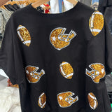 BLACK SEQUIN FOOTBALL TOP