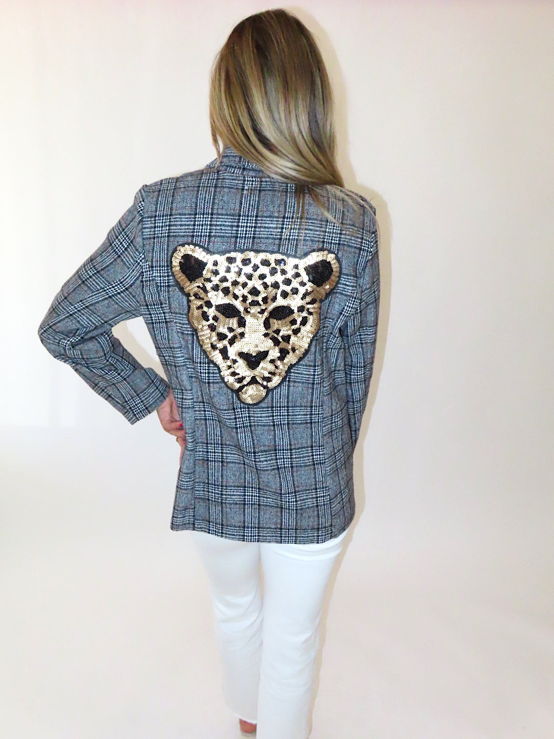 BLACK PLAID SEQUIN CHEETA BLAZER