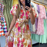 Ivory Floral Tie Midi Dress