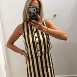 LBK BROWN STRIPED POPLIN TOP & SKIRT SET
