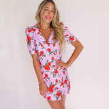 Pink Floral Printed Collared Button Dress
