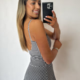Black Gingham Lace Ruffle Athletic Dress