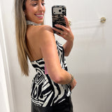 ZEBRA PRINT HALTER WOVEN TOP