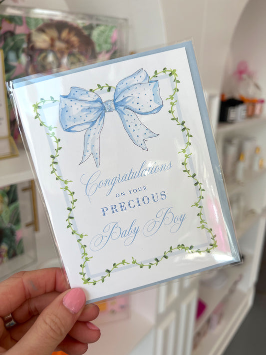 CONGRATULATIONS BABY BOY BOW CARD