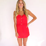 SCARLET BUTTON UP ROMPER
