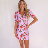 Pink Floral Printed Collared Button Dress