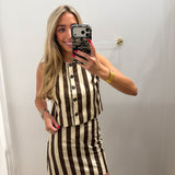 LBK BROWN STRIPED POPLIN TOP & SKIRT SET