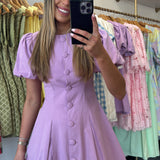 Lavender Puff Sleeve Button Down Dress