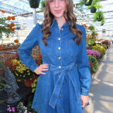 Denim Longsleeve Button Down Hem Dress