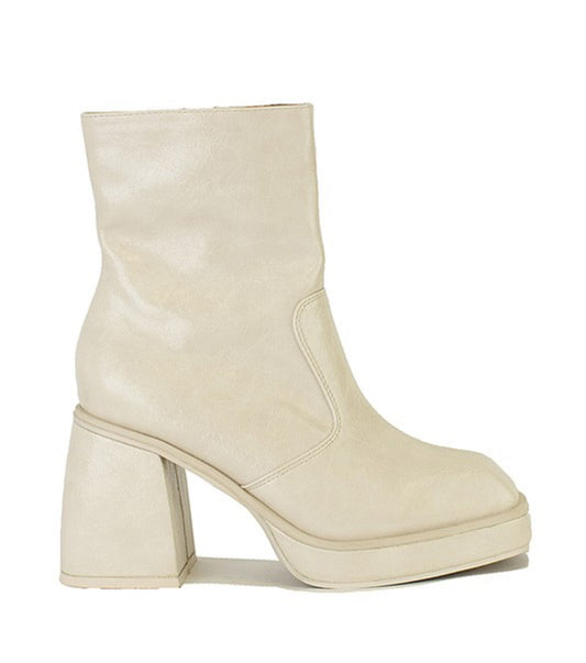 BEIGE CHUNKY HEEL BOOTIE