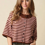 BURGUNDY NATALIA STRIPE LOOSE TOP