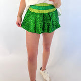 GREEN COLOR BLOCK SEQUIN SKORT