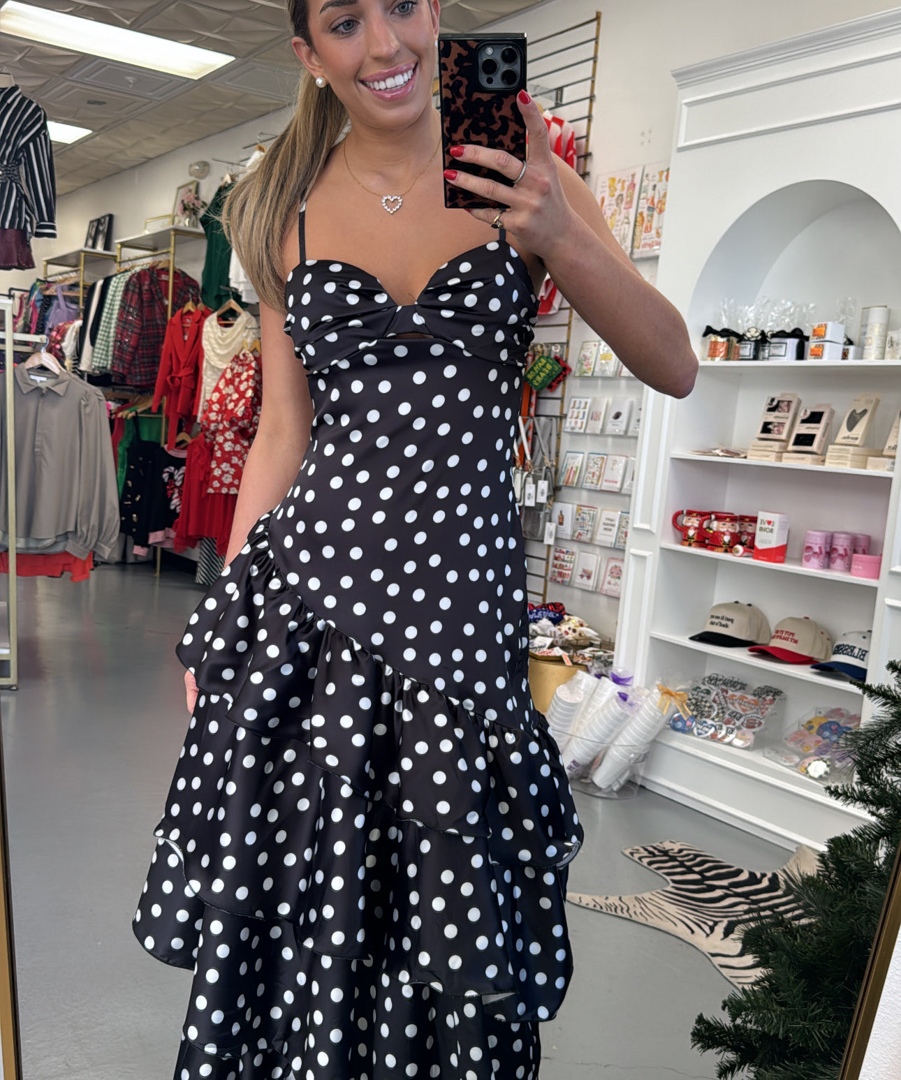 Black Satin Polka Dot Maxi Dress