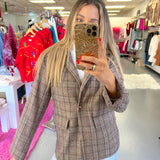 BROWN PLAID SEQUIN CHEETA BLAZER (large / XL left)